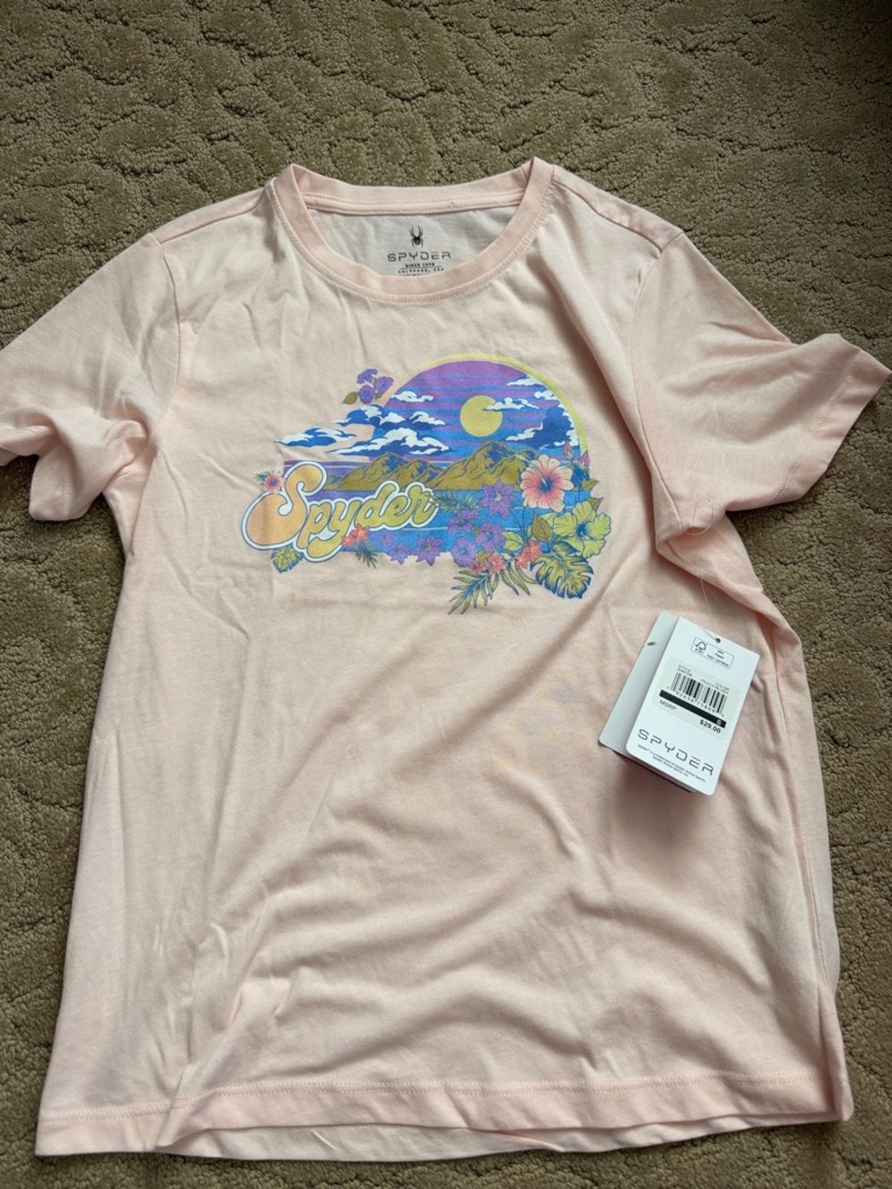 Spyder Light Pink Tee with Multicolor Sunset Floral Graphic